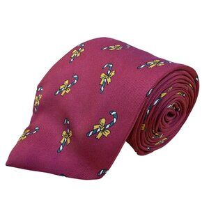 Happy Holiday Mens Red 100% Silk Candy Cane Patterned Tie
